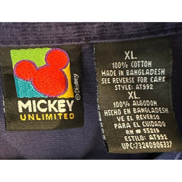 Vintage Disney Corduroy Button Up Shirt Embroidered Mickey Minnie Mouse Navy XL - Picture 6 of 11
